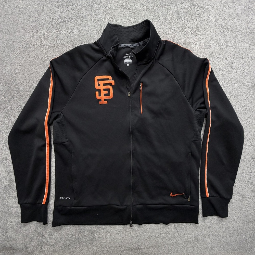 SF‎ Giants Nike Jacket Mens XL Black Track Jacket Full Zip Dri-FIT MLB Pockets